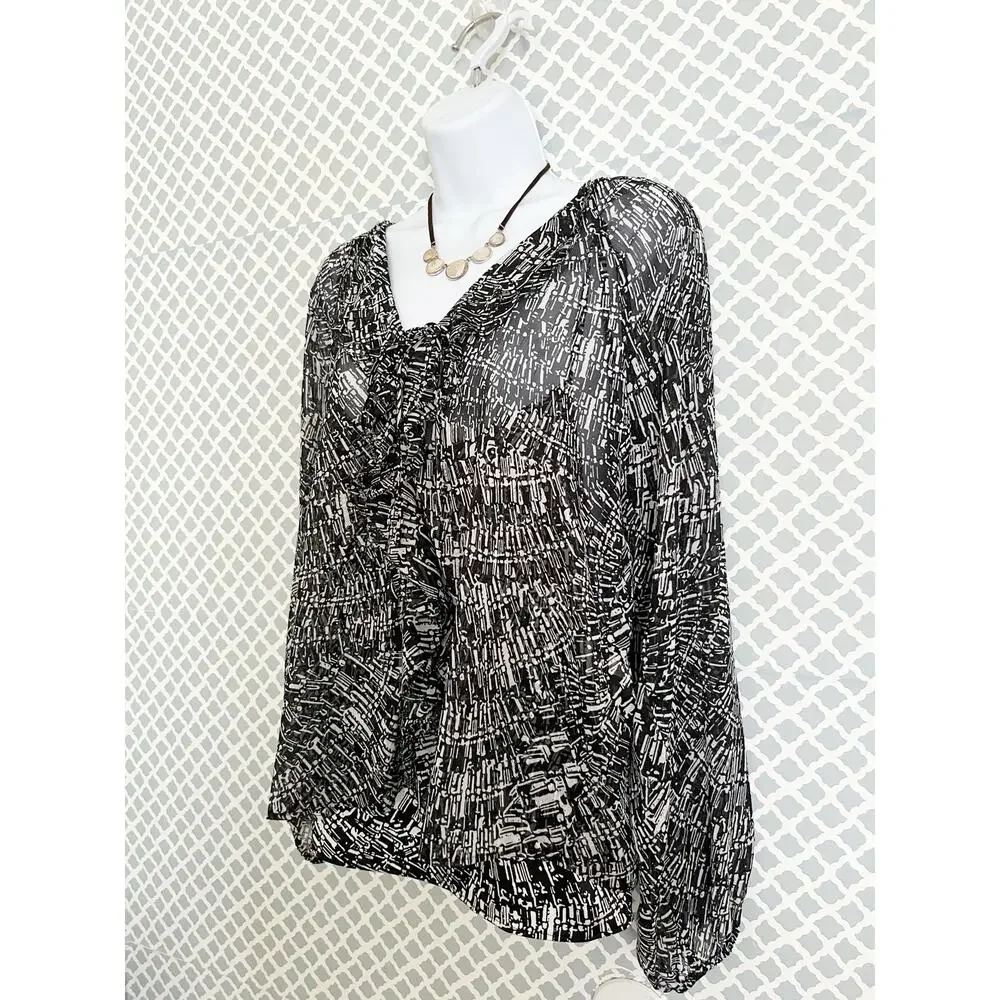 WHITE HOUSE BLACK MARKET Trixie Geo Ruffle Blouse M | Layered Career Chic Top